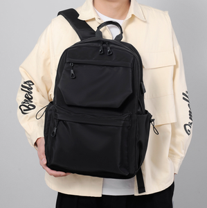 Black Polyester Men <b>Backpack</b> <b>Large</b> Capacity School Travel Laptop Bag Zipper Closure Multi Pocket Daypack - Product Image 6