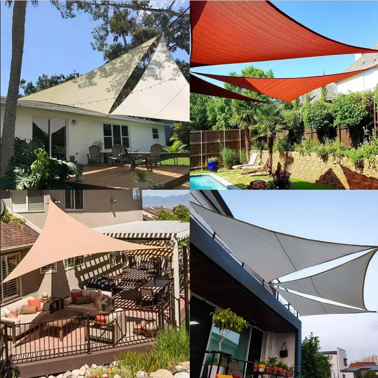 Voile d'ombrage de soleil en polyester imperméable, canopée d'extérieur, carré en triangle, pour jardin, patio, voiture, parking, poor de natation,