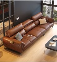 Meilleures ventes - Canapé en cuir brun de style mid-century moderne avec pieds en bois, dossier haut, rembourrage en éponge, meubles de salon