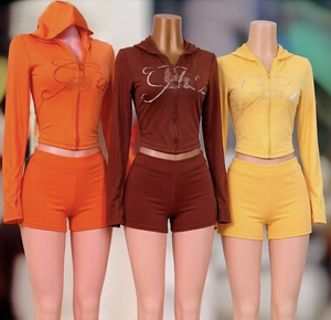 PEEQI HR26011 Completo Primaverile da <span class=keywords><strong>Donna</strong></span> Due Pezzi, Top con Cappuccio a Maniche Corte con Stampa Leopardata a Righe e Pantaloncini, <span class=keywords><strong>Outfit</strong></span> <span class=keywords><strong>Sexy</strong></span> da <span class=keywords><strong>Donna</strong></span> - Product Image 2