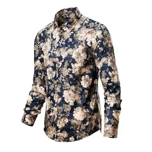Рубашка мужская с длинным рукавом, Повседневная модная блуза с цветочным 3D принтом, приталенная, с отложным воротником, одежда