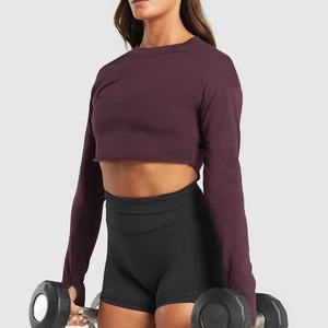 Vente en gros OEM Conception personnalisée Haut de yoga à manches longues Fitness extensible Écologique de style classique Haut de yoga uni pour femmes - Product Image 4