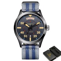 Montre mécanique automatique pour homme Pilot OCHSTIN, cadran en verre, résistance à l'eau 3BAR, boîtier en alliage, bracelet en nylon, affichage de la date, cadeau