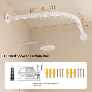 Moderna Tenda da Doccia Angolare per Vasca da Bagno in Lega di Alluminio, Curva, Multifunzionale, Senza Foratura, Estensibile e Telescopica - Product Image 6