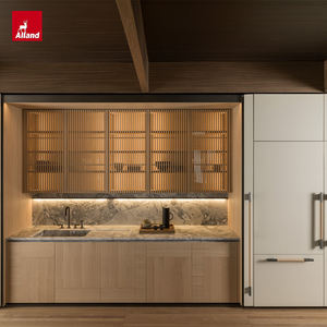 Gabinete de Cocina de Diseño con Acabado en Chapa de Madera Maciza de Roble Blanco Cortado a Cuarto y con Incrustaciones, con Iluminación <span class=keywords><strong>LED</strong></span> Interior - Product Image 1
