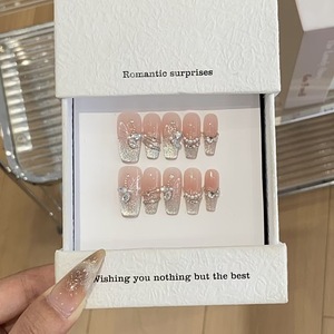 Pure Handmade Press on Nails Light French Style Square Gel <span class=keywords><strong>Faux</strong></span> <span class=keywords><strong>Ongles</strong></span> Artificiels Avec <span class=keywords><strong>Beige</strong></span> Cat Eye <span class=keywords><strong>Ongles</strong></span> Artificiels - Product Image 3