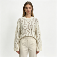Juliette – Pull en maille blanc à manches longues pour femme, personnalisé OEM & ODM, de haute qualité, style pointelle, pour le loisir, vente en gros