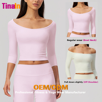 Tops de Yoga Cortos Convertibles de Nailon y Spandex Suaves al Tacto con Cuello Barco y Manga 3/4 para Mujer, Directo de Fábrica ODM