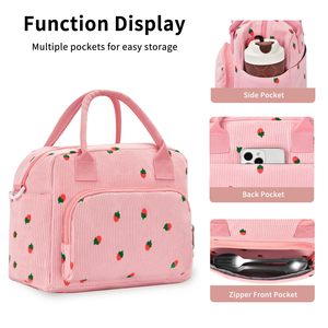 Insulated Corduroy <b>Lunch</b> <b>Bag</b> Portable Fashionable Leakproof <b>Lunch</b> Box <b>for</b> <b>Women</b> with Multiple Pockets Adjustable Shoulder Strap - Product Image 5