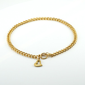 Zogxin Cuban Chain Necklace And <b>Bracelet</b> <b>Set</b> 18K Gold Heart Pendant Stainless Steel OT Clasp For Women Party Jewelry - Product Image 2