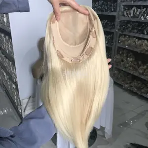 Peluca de cabello humano virgen para mujer, postizo de Color rubio con trama superior de inyección de PU, cuero cabelludo Real, 2022