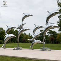 Escultura de Delfín en Acero Inoxidable Pulido, Arte de Animales Marinos para Jardín, Resort, Plaza y Paisajes Costeros