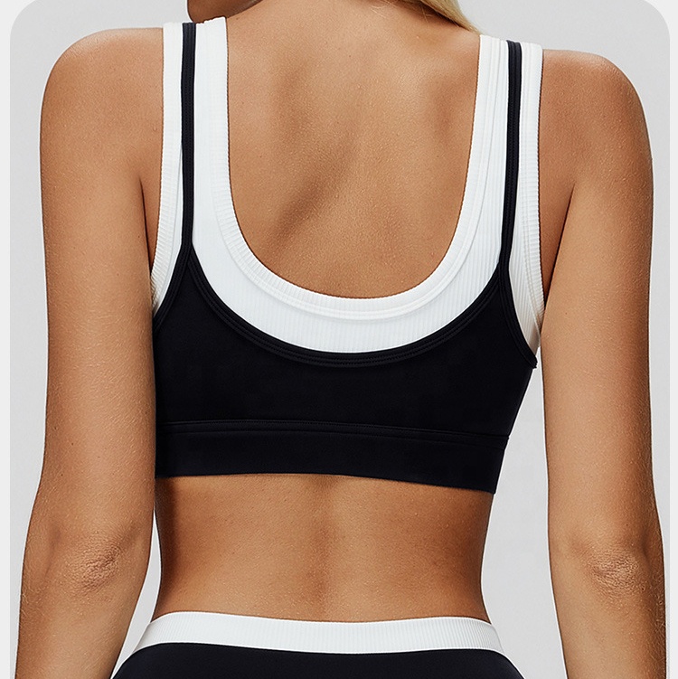 Women Plus Size Active Lightweight Breathable Four-Way Stretch Crop Top Double-Layer Sports Bra Yoga Front Logo High Support Gym