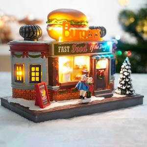 Escena Navideña Animada con Luces LED, Pueblo Navideño <span class=keywords><strong>Musical</strong></span> de Plástico con Hamburguesas en Movimiento - Product Image 2