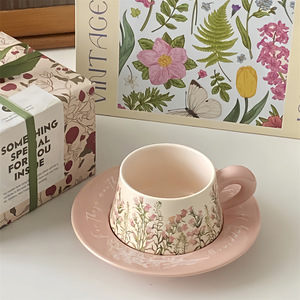 Ensemble <span class=keywords><strong>tasse</strong></span> et soucoupe à café en céramique écologique Lily Blossom, style minimaliste, coffret cadeau pour la fête des mères et la fête des infirmières - Product Image 2