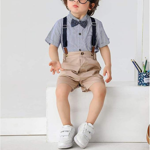 Boys’ Kids Polyester Striped Shirt <b>Suspender</b> Shorts Bow Tie <b>Set</b> Formal Casual Summer Wear - Product Image 2