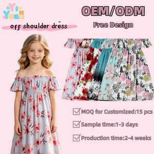 Vestido largo floral con hombros descubiertos <span class=keywords><strong>para</strong></span> <span class=keywords><strong>niñas</strong></span>, estampado de peonías rosas, volantes, manga corta, cintura elástica, vestido largo de playa, vestido de verano <span class=keywords><strong>para</strong></span> fiesta infantil - Product Image 1