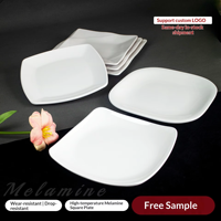 Ensemble d'assiettes carrées en mélamine blanche de 9 pouces, motif uni, minimalisme moderne, résistant aux chocs, assiette spécifique pour les cantines de restauration rapide