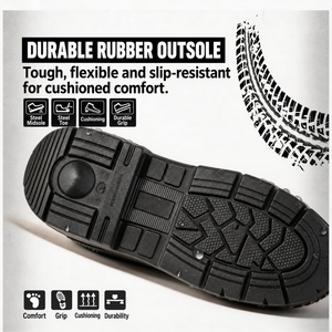 Chaussures de sécurité noires respirantes, texturées, à lacets, avec embout en acier, anti-perforation, antidérapantes, chaussures de protection industrielles - Product Image 5