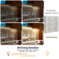 Bande lumineuse LED 4 canaux sous l'armoire Puck Light Wireless Remote Control Dimmer Light Sensor Switch