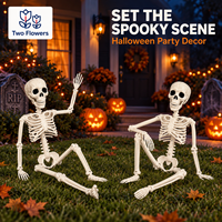 Décoration de squelette en plastique d'Halloween avec yeux lumineux, accessoire pliable en forme d'os humains pour la décoration intérieure et extérieure de maison hantée ou de fête