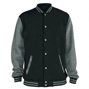 Wholesale Custom <b>Men</b> Varsity <b>Jacket</b> Black Grey College Letterman Baseball <b>Jacket</b> with Snap Buttons - Product Image 1