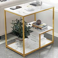 Vente à bas prix de table d'appoint en marbre Table basse de luxe de haute qualité avec plateau en marbre et cadre doré pour le salon ou la chambre à coucher