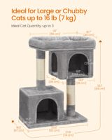Arbre à chat de luxe avec deux niches pour chats d'intérieur, maisonnette en peluche avec perchoir rembourré, griffoir en sisal, petit arbre à chat