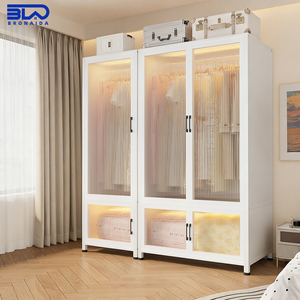 <span class=keywords><strong>Armoire</strong></span> en métal moderne avec portes coulissantes et étagères réglables, rangement pour vêtements en acier pour chambre à coucher et bureau - Product Image 1