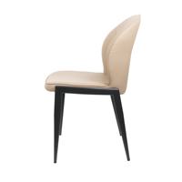 Chaise de salle à manger moderne en cuir beige avec structure en métal noir, dossier incurvé ergonomique pour la maison, le restaurant, l'hôtel