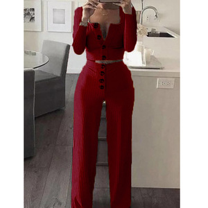 Completo Due Pezzi da Donna 2026, Top Corto Sexy a Maniche Lunghe e Pantaloni, Colletto Quadrato, Tessuto Lavorato a Maglia, <span class=keywords><strong>Abbigliamento</strong></span> <span class=keywords><strong>Casual</strong></span> - Product Image 6