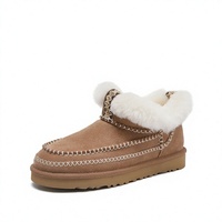 Sepatu Bot Salju Wanita Berbahan Suede, Berlapis Wol Hangat, Model Ankle, Ujung Bulat, Kasual Musim Dingin, Slip-On, Hak Datar, Warna Solid, Sol EVA Foam Anti-Slip