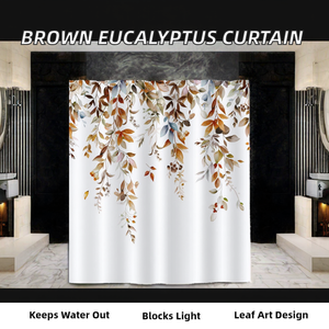 Rideau <span class=keywords><strong>de</strong></span> douche Bonhause en polyester imperméable, motif feuilles d'eucalyptus aquarelle, décoration <span class=keywords><strong>de</strong></span> <span class=keywords><strong>salle</strong></span> <span class=keywords><strong>de</strong></span> <span class=keywords><strong>bain</strong></span> automne, 72x72 pouces - Product Image 2