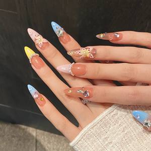 1948 lunghi AlmondDesigner staccabili dipinti a mano primavera estate isola di mandorla <span class=keywords><strong>usignolo</strong></span> intagliato dita per unghie artistiche indossabili - Product Image 2