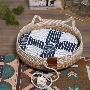 Rattan Cat Bed Woven Pet Bed All Seasons Minimalist Style Cat Supplies With Cushion For Indoor Cats - Product Image 1