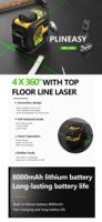 Niveau laser auto-nivelant 4D à 16 lignes, 360° vert, intérieur/extérieur, alimenté par batterie, ODM pris en charge