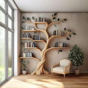 ชั้นวางหนังสือไม้จริง - ชั้นหนังสือดีไซน์กิ่งไม้ทันสมัย ที่เก็บของสร้างสรรค์สำหรับห้องนั่งเล่นและตกแต่งสำนักงาน - Product Image 3