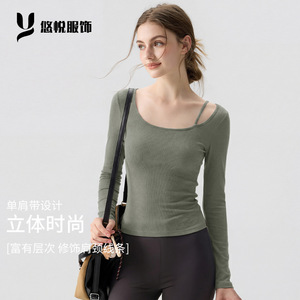 Yoyue Clothing Yoga <b>Top</b> <b>Long</b> Sleeve Single Strap Design Solid Color Shock Absorbing For Running Fitness Yoga - Product Image 1