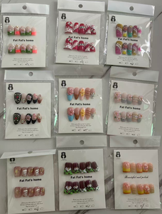 Lot de 10 faux ongles à presser Fat Fat faits main, couvrance totale, en acrylique, avec colle, longs, design tendance pour doigts - Product Image 6