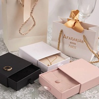 Boîte à bijoux personnalisée avec logo, boîte à bijoux en papier avec tiroir, emballage pour bague, ensemble de pochettes en microfibre, emballage avec sac en papier, carte de remerciement