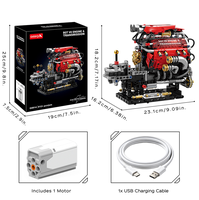 Blocs de construction moteur V8 avec transmission mécanique 812 pièces, modèle de transmission électrique, jouet d'ingénierie STEM