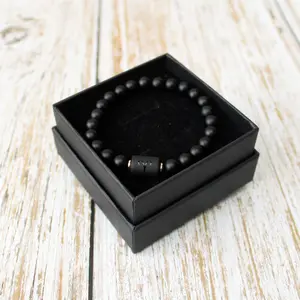 Bracelet perlé avec signes du zodiaque 8mm en verre noir mat pour hommes et femmes