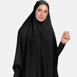 Hijab vestido feminino de manga longa, fácil de usar, mulheres musculinas, 1 peça, manga longa, cor sólida, hijab, feminino, vestido de oração