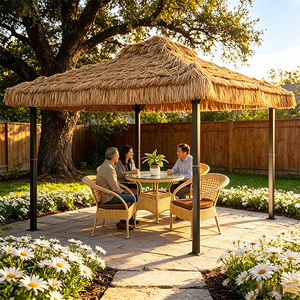 Gazebo <span class=keywords><strong>en</strong></span> chaume 9,8x13 pieds, pavillon à structure <span class=keywords><strong>en</strong></span> acier Yuanheng, toit synthétique <span class=keywords><strong>en</strong></span> PE ignifuge, <span class=keywords><strong>abri</strong></span> <span class=keywords><strong>de</strong></span> <span class=keywords><strong>jardin</strong></span> extérieur - Product Image 1