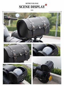 Sac de bagages pour siège arrière de moto 33L, forme de baril rétro, sac de coffre en cuir imperméable, support universel pour porte-bagages arrière - Product Image 6