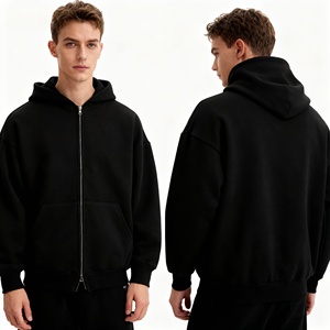 <strong>Boxy</strong> 500Gsm Cropped Zip <strong>Hoodie</strong> Unisex <strong>Blanks</strong> Heavyweight Cotton Fleece Custom Streetwear Oversized Mens Apparel - Product Image 2