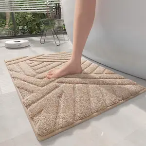 新款定制设计可机洗防滑浴室地毯吸水柔软提花防滑超细纤维棉风格浴垫