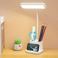 Lampe de table d'apprentissage multifonctionnelle à LED rechargeable, trois températures de couleur, 800 mA, avec support de téléphone portable et rangement pour stylos
