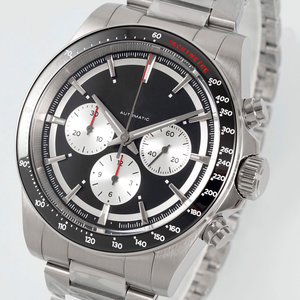 นาฬิกาสปอร์ตสไตล์ 835 รุ่น Three-eye Chronograph Automatic Watch R71 สำหรับผู้ชาย พร้อม Tachymeter ตัวเรือนสแตนเลสสตีล ขอบหน้าปัดสีน้ำเงิน สายนาฬิกาแบบ Bracelet - Product Image 3