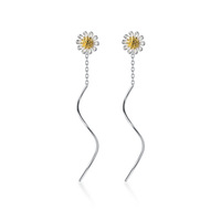 925 Sterling Silber Weiß Gänseblümchen Blumen form Dangle Drop Ohrringe Langkettige Ohr Threader Ohrringe Modeschmuck für Frauen